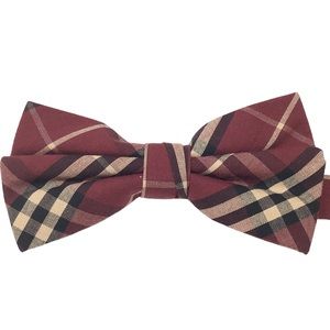 Men’s New Check Burgundy Wine Plaid Pre-Tied Bow Tie